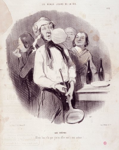 كارتون لرجل أخرق. Serie "" Les Beaux Days de la Vie ":" "Les crepes ..." "نقش بواسطة Honore DAUMIER (1808-1879). مقتطف من جريدة "لو شريفاري" 14 تشرين الثاني (نوفمبر) بواسطة الشرف دومييه