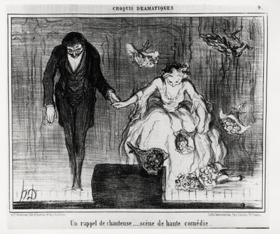 اسكتشات درامية: تذكير مغني ، مشهد كوميدي عالي. رسم توضيحي من قبل Honore Daumier (1808-1879) ، نُشر في "" Charivari "، بتاريخ 9 يناير بواسطة الشرف دومييه
