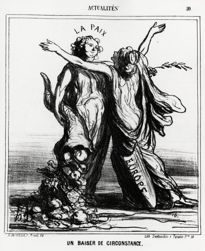 أوروبا والسلام: قبلة خاصة. توضيح d'Honore Daumier (1808-1879) ، نُشر في الأخبار ، "Charivari" ، بتاريخ 1 أبريل بواسطة الشرف دومييه