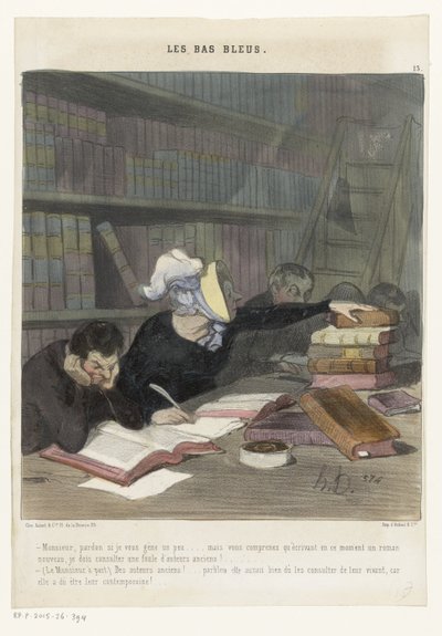 شخصيات خلف طاولة قراءة في مكتبة عامة Les Bas Bleus (عنوان المسلسل على الكائن) بواسطة أوبيرت وسي.