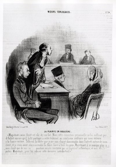 الزواج: شكوى من الزنا. إيضاح هونور دومير (1808-1879) ، نُشر في الأخبار في "" Charivari "، بتاريخ 20 نوفمبر 1840. بواسطة الشرف دومييه