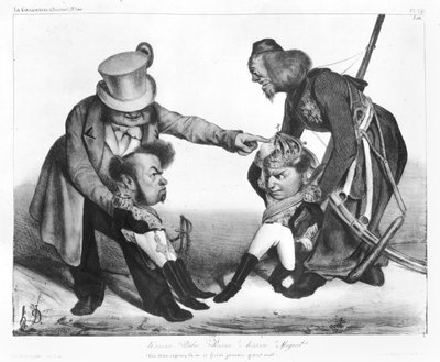 الحرب الأهلية في البرتغال جلبت الصراع إلى بيدرو الأول (1798-1834) إمبراطور البرازيل وملك البرتغال ودوم ميغيل (1802-66) ، من "لا كاريكاتور" ، رقم 140 ، 1832-1834 بواسطة الشرف دومييه