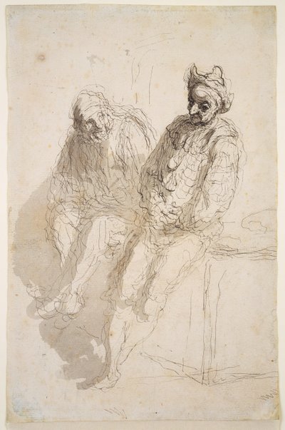 اثنين من Saltimbanques، 1865-1873 (حبر أسود رمادي، طلاء رمادي على الورق) بواسطة الشرف دومييه
