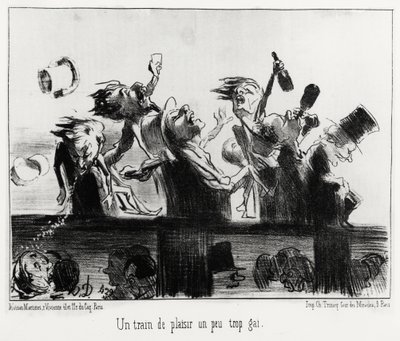 قطار ممتع قليل الشذوذ ، في سلسلة Les Chemins de fer ، رسم إيضاحي من قبل Honore Daumier (1808-1879) ، نُشر في "Charivari" ، بتاريخ 20 أغسطس 1852. بواسطة الشرف دومييه