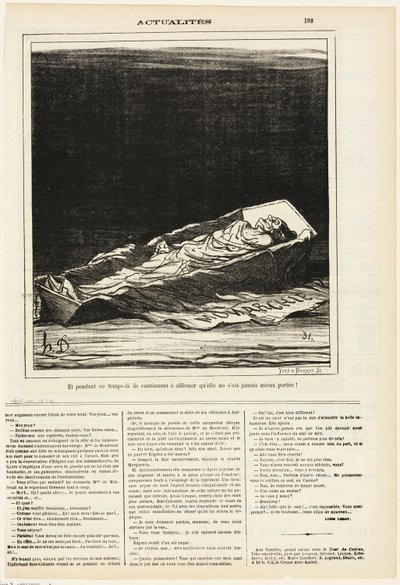 وفي الوقت نفسه يستمرون في الإصرار على أنها لم تكن أفضل حالاً من قبل، لوحة 183 من Actualités بواسطة أونوريه فيكتورين دومييه