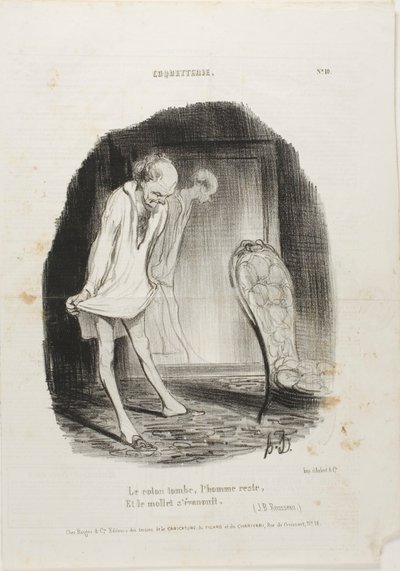 سقوط الثوب وبقاء الرجل واهتزاز الساقين (J.B. Rousseau)، لوحة 10 من كوكيتيري بواسطة أونوريه فيكتورين دومييه