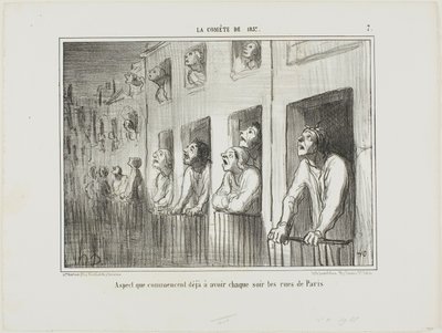 بدأت شوارع باريس تبدو هكذا كل ليلة، اللوحة 7 من كتاب "لا كوميت دي 1857 بواسطة أونوريه فيكتورين دومييه