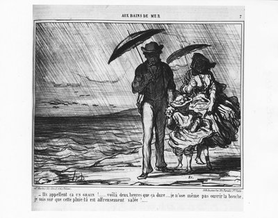 في حمامات البحر: الباريسيون بجانب البحر في المطر الغزير - بقلم دومير ، في "" Charivari "بتاريخ 19/09/1859 بواسطة الشرف دومييه