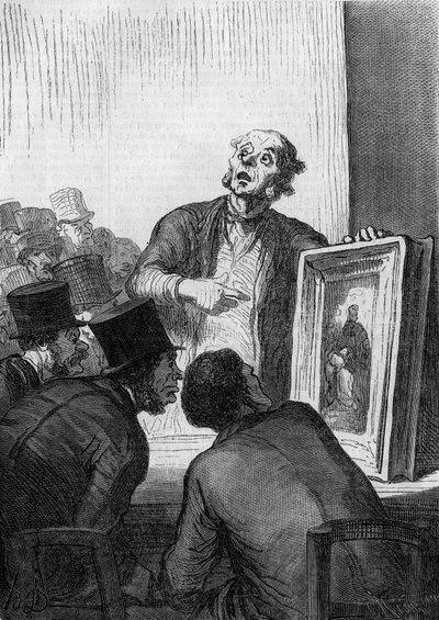 دار المزاد: الخبير الفني. رسم كاريكاتوري من قبل Honore Daumier (1808-1879). نقش في "" Le Monde Illustré "" رقم 308 بتاريخ 7 مارس بواسطة الشرف دومييه
