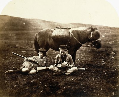 تشارلي و بيل روس مع الحصان بعد الصيد ، c.1856-1859 بواسطة هوراشيو روس