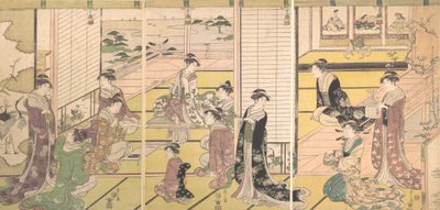 تكريم آلهة الشعر الثلاثة: النساء يؤلفن القصائد ، كاليفورنيا. 1792. بواسطة Hosoda eisi