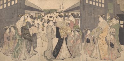 Oiran والمرافقون عند O Mon أو Great Gate of Yoshiwara ، كاليفورنيا. 1794. بواسطة Hosoda eisi