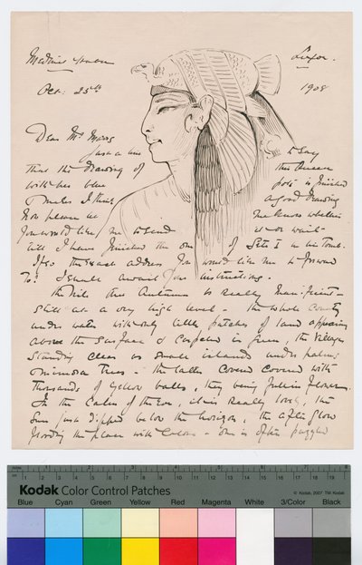 صفحة 1 من رسالة من Howard Carter إلى Kingsmill Marrs ، ٢٥ أكتوبر ١٩٠٨ (قلم وحبر على ورق) بواسطة هوارد كارتر
