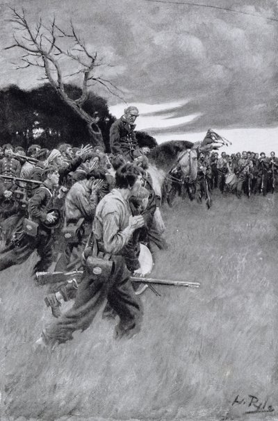 "جيشه انفصل وتبعه ، يبكي وينوح" ، رسم توضيحي من "الجنرال لي كما أعرفه" بواسطة ARH Ranson ، حانة. في مجلة هاربر 1911 بواسطة هوارد بايل