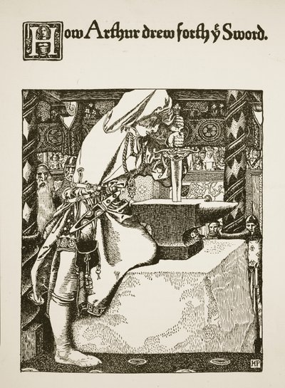 كيف رسم آرثر السيف ، التوضيح من "قصة الملك آرثر وفرسانه" ، 1903 بواسطة هوارد بايل