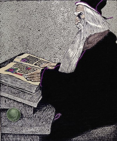 الساحر ميرلين. رسم توضيحي لهورد بايل (1853-1911) ، رسام كاريكاتير أمريكي ، عن "قصة الملك آرثر وفرسانه" بواسطة هوارد بايل