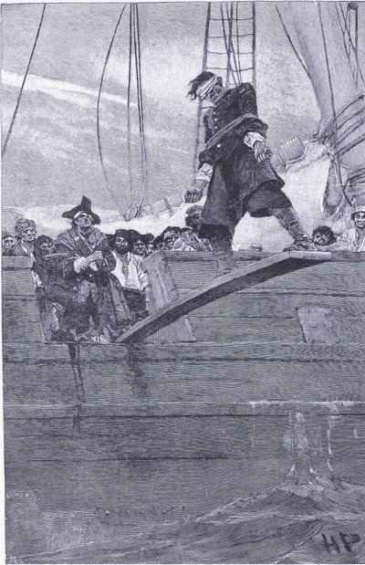 المشي على اللوح الخشبي ، من كتاب Howard Pyles of Pirates الذي نشره Harper & Bros ، 1921 بواسطة هوارد بايل