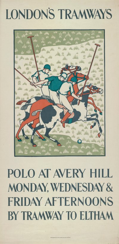'Polo at Avery Hill' ، ملصق مجلس مقاطعة لندن LCC Tramways ، 1923 بواسطة هوارد سبير