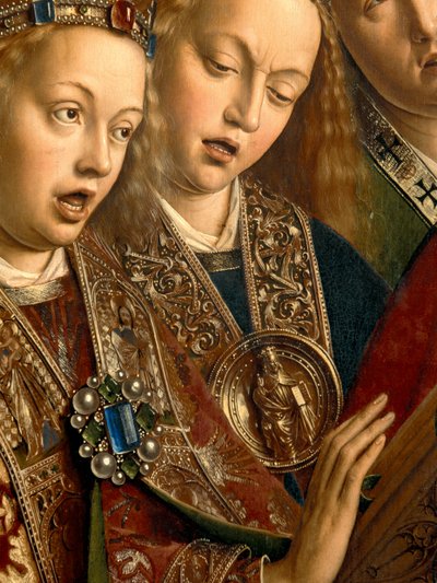 تفاصيل غناء الملائكة ، من الجناح الأيسر لمذبح غينت بواسطة Hubert & Jan van (1390 1441) Eyck