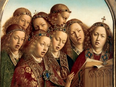 تفاصيل غناء الملائكة ، من الجناح الأيسر لمذبح غينت بواسطة Hubert & Jan van (1390 1441) Eyck