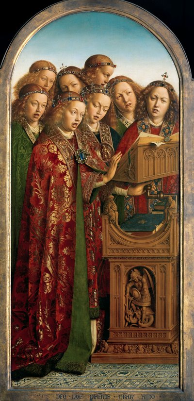 غناء الملائكة ، من الجناح الأيسر لمذبح غينت بواسطة Hubert & Jan van (1390 1441) Eyck