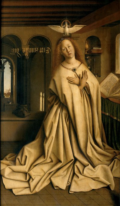 Virgin Annunciate ، من الجزء الخارجي للوحة اليمنى من Ghent Altarpiece بواسطة Hubert & Jan van (1390 1441) Eyck