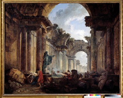 منظر خيالي لـ Grand Galerie du Louvre في أنقاض اللوحة بواسطة Hubert Robert (1733-1808) صن. 1،14x1،46 م. بواسطة هوبير روبرت