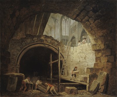 نهب المقابر الملكية في كنيسة سان دوني ، أكتوبر 1793 ، ج. 1793. بواسطة هوبير روبرت