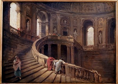 الدرج الدوار لـ Palazzo Farnese a Caprarola لوحة رسمها Hubert Robert (1733-1808) شمس القرن الثامن عشر. 0،24 × 0،33 م بواسطة هوبير روبرت