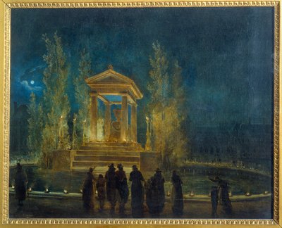 ضريح جان جاك روسو المؤقت (1712-1778) في حوض التويلري قبل ترجمة رماده إلى لوحة البانثيون بواسطة هوبير روبرت (1733-1808) 1794 صن. 0،65x0،8 م باريس ، متحف كارنافالي بواسطة هوبير روبرت