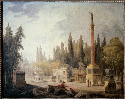 منظر لحديقة Musee des Monuments Francais لوحة رسمها روبرت روبرت (1733-1808) من القرن الثامن عشر. باريس ، متحف كارنافالي بواسطة هوبير روبرت