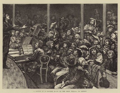 رسم تخطيطي في حفل موسيقي للفقراء الإيطاليين في لندن بواسطة Hubert von Herkomer