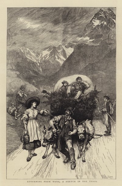 العودة من العمل ، رسم تخطيطي في التيرول بواسطة Hubert von Herkomer