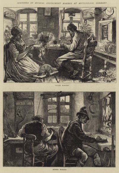 اسكتشات لآلات صنع الآلات الموسيقية في ميتينفالد ، ألمانيا بواسطة Hubert von Herkomer
