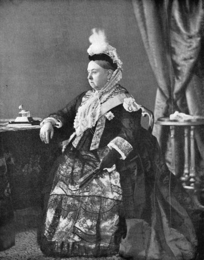 الملكة فيكتوريا في الفستان الذي ارتدته في خدمة اليوبيل الذهبي ، 1887. بواسطة هيوز ومولينز