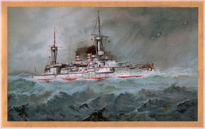 SMS Linienschiff Brandenburg (معطف النبالة النسر الأحمر على الدرع الأبيض ، SMS Wörth = نسر الإمبراطور الأسود على الدرع الذهبي) بواسطة هوغو جراف
