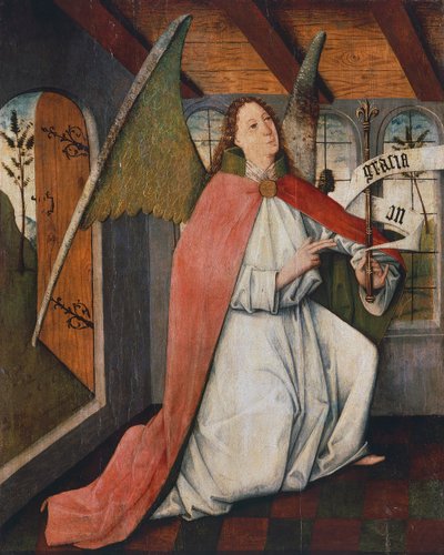 Archangel Gabriel, detail from Annunciation, painting by Hungarian unknown artist, Hungary بواسطة المدرسة المجرية