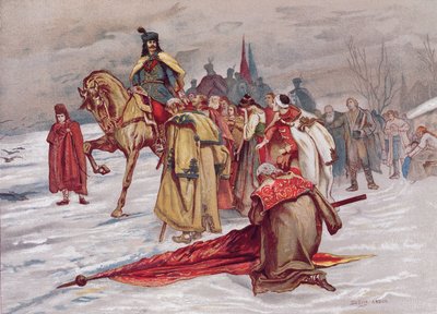 راكوزي فيرينك يودع شعبه عندما يذهب إلى المنفى في فبراير 1711 ، حوالي 1900 بواسطة المدرسة المجرية