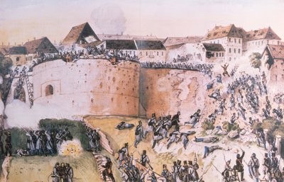الثورة المجرية لعام 1848: القوات النمساوية تهاجم قلعة بودا في 21 مايو 1849 (مرحاض على الورق) بواسطة المدرسة المجرية