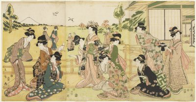 حفلة هوكينج ، 1807 (طبعة خشبية ملونة) بواسطة Hyakusai Hisanobu Hyakusai Hisanobu