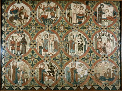 St. Martin of Tours - Altar siding: scenes from the history of Saint Martin of Tours - 12 scenes from the life of Saint Martin - Iceland, embroidery بواسطة المدرسة الآيسلندية
