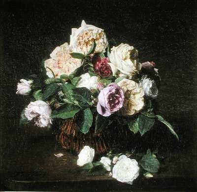 الورود في سلة على منضدة بواسطة Ignace Henri Jean Fantin Latour