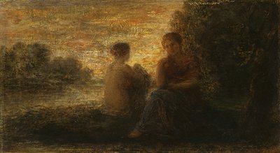 امرأتان تجلسان بالقرب من بحيرة (زيت على قماش) بواسطة Ignace Henri Jean Fantin Latour