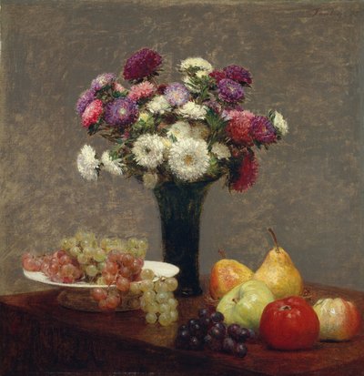 أستر وفاكهة على طاولة ، 1863 بواسطة Ignace Henri Jean Fantin Latour