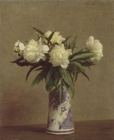 الفاوانيا في مزهرية زرقاء وبيضاء ، 1872 بواسطة Ignace Henri Jean Fantin Latour