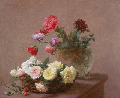 الخشخاش في إناء كريستال ، أو سلة من الورود ، 1890 بواسطة Ignace Henri Jean Fantin Latour