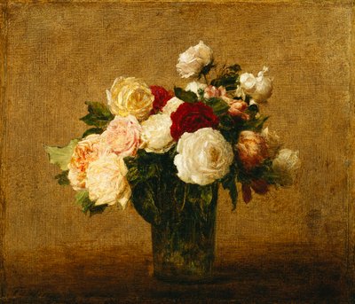 الورود في إناء من الزجاج ؛ الورود في مزهرية زجاجية ، بواسطة Ignace Henri Jean Fantin Latour