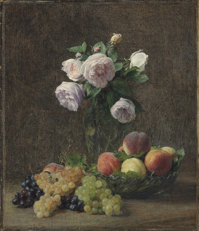 مزهرية من الورود والخوخ والعنب ، 1894 بواسطة Ignace Henri Jean Fantin Latour