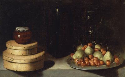 لا تزال الحياة (صينية مع القرط والكمثرى ، وصناديق وجرة العسل) - XX سنتوري بواسطة Ignacio Zuloaga y Zabaleta