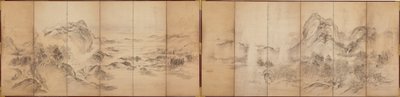 ماونتن فيوز ، خلفية شاشة سداسية ، فترة إيدو ، 1856-1858 (يغسل على الورق) بواسطة إيكيدا كوسون